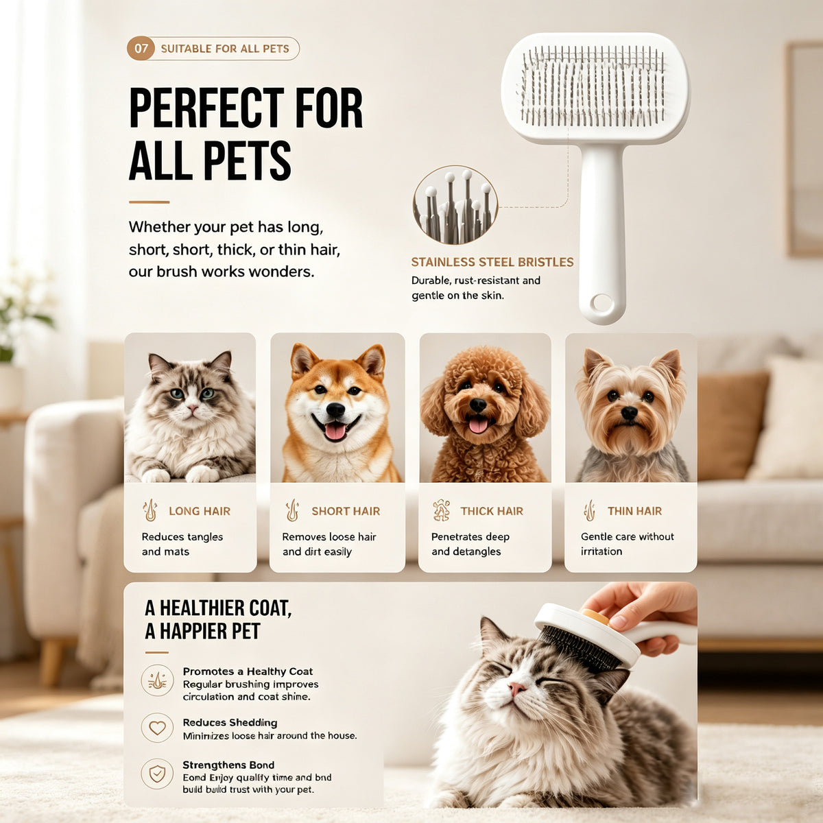 Self-Cleaning Slicker Brush for Cats & Dogs