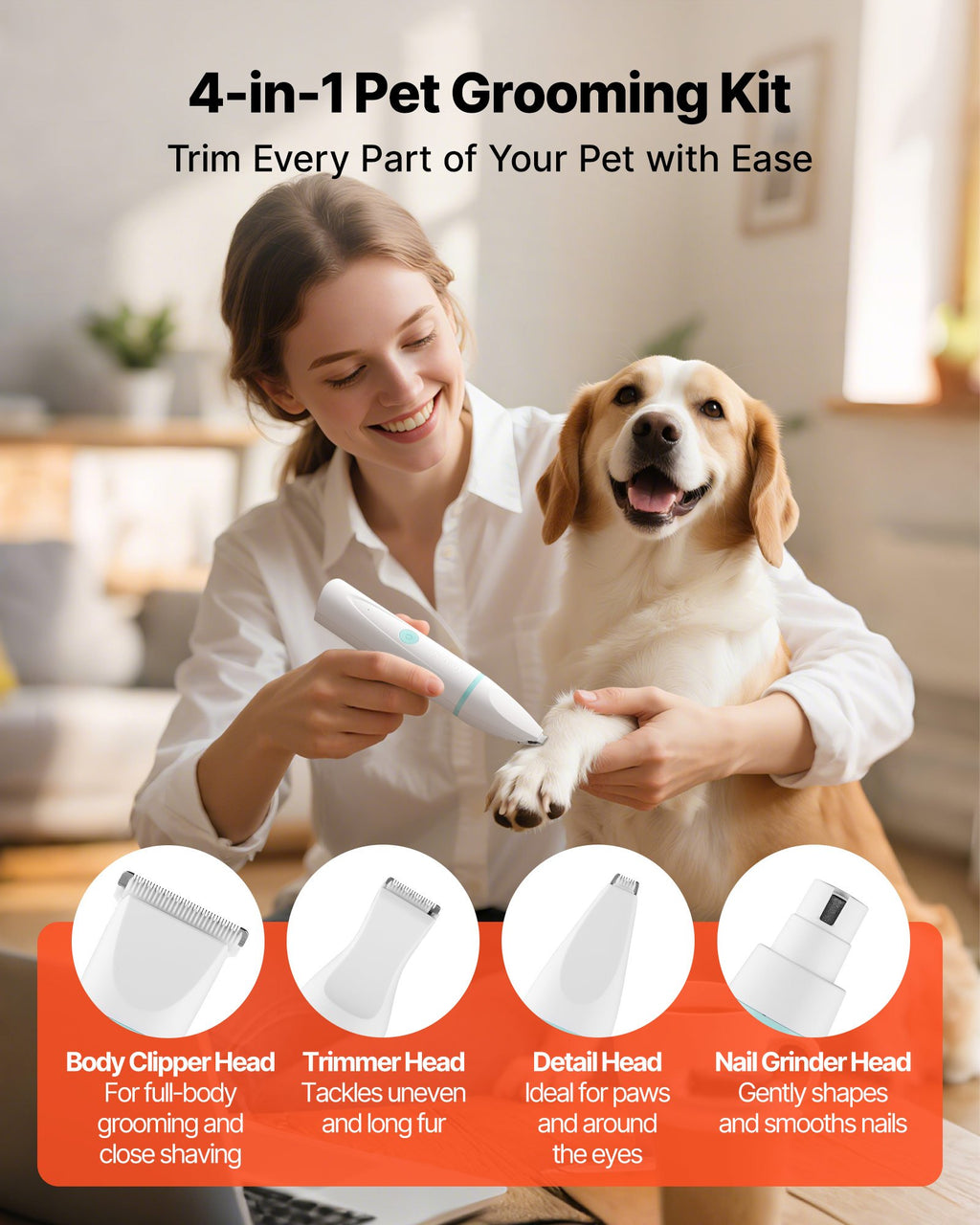 4-in-1 Cordless Pet Clipper Kit