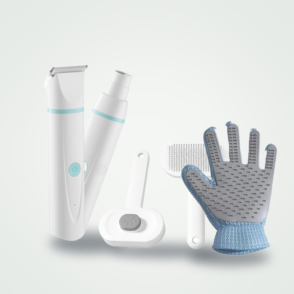 Shed-Less Grooming Kit: cordless clipper kit, self-cleaning slicker brush and grooming glove